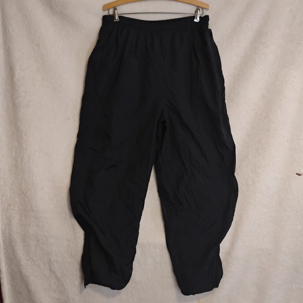 Vintage M Sport Nylon Track Pants Black Lined Elastic Waist Ankle Zip XL 90s Y2K